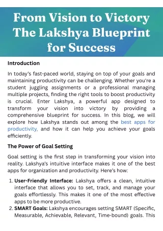 From Vision to Victory The Lakshya Blueprint for Success