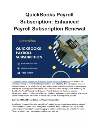 QuickBooks Payroll Subscription : Enhanced Payroll Subscription Renewal
