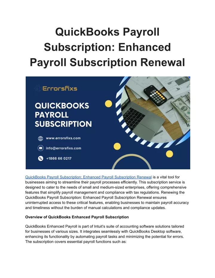 PPT QuickBooks Payroll Subscription Enhanced Payroll Subscription