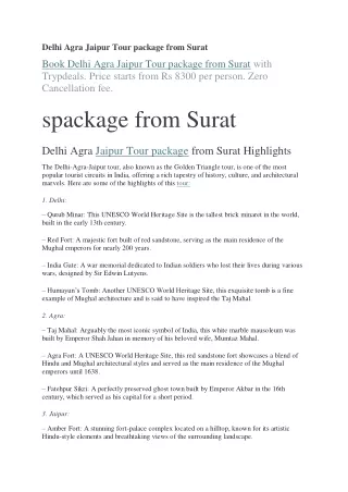 Delhi Agra Jaipur Tour package from Surat