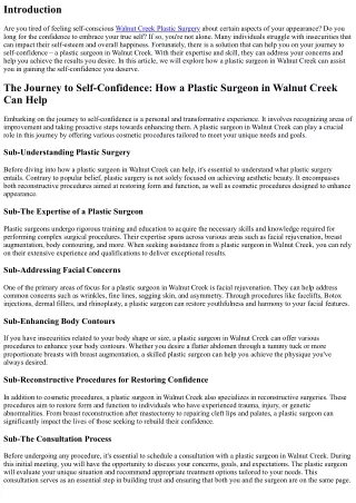 The Journey to Self-Confidence: How a Plastic Surgeon in Walnut Creek Can Help