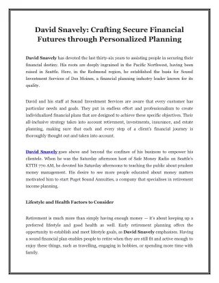 David Snavely Crafting Secure Financial Futures through Personalized Planning