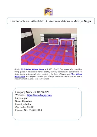 Comfortable and Affordable PG Accommodations in Malviya Nagar