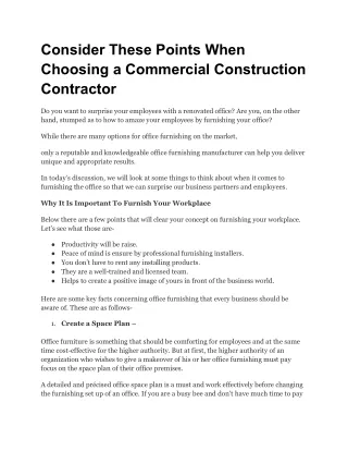 Consider These Points When Choosing a Commercial Construction Contractor