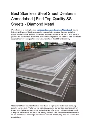Best Stainless Steel Sheet Dealers in Ahmedabad _ Find Top-Quality SS Sheets - Diamond Metal