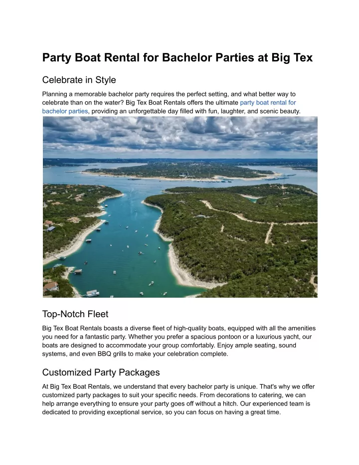 party boat rental for bachelor parties at big tex