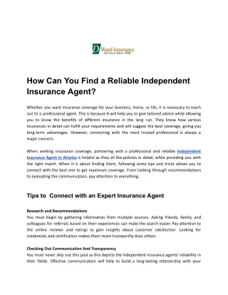 How Can You Find a Reliable Independent Insurance Agent