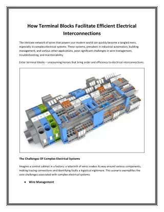 How Terminal Blocks Facilitate Efficient Electrical Interconnections