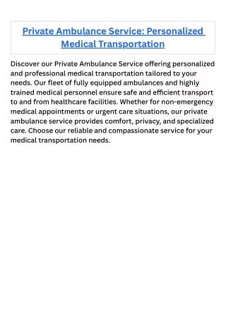 Private Ambulance Service Personalized Medical Transportation