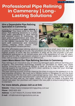 Professional Pipe Relining in Cammeray  Long-Lasting Solutions