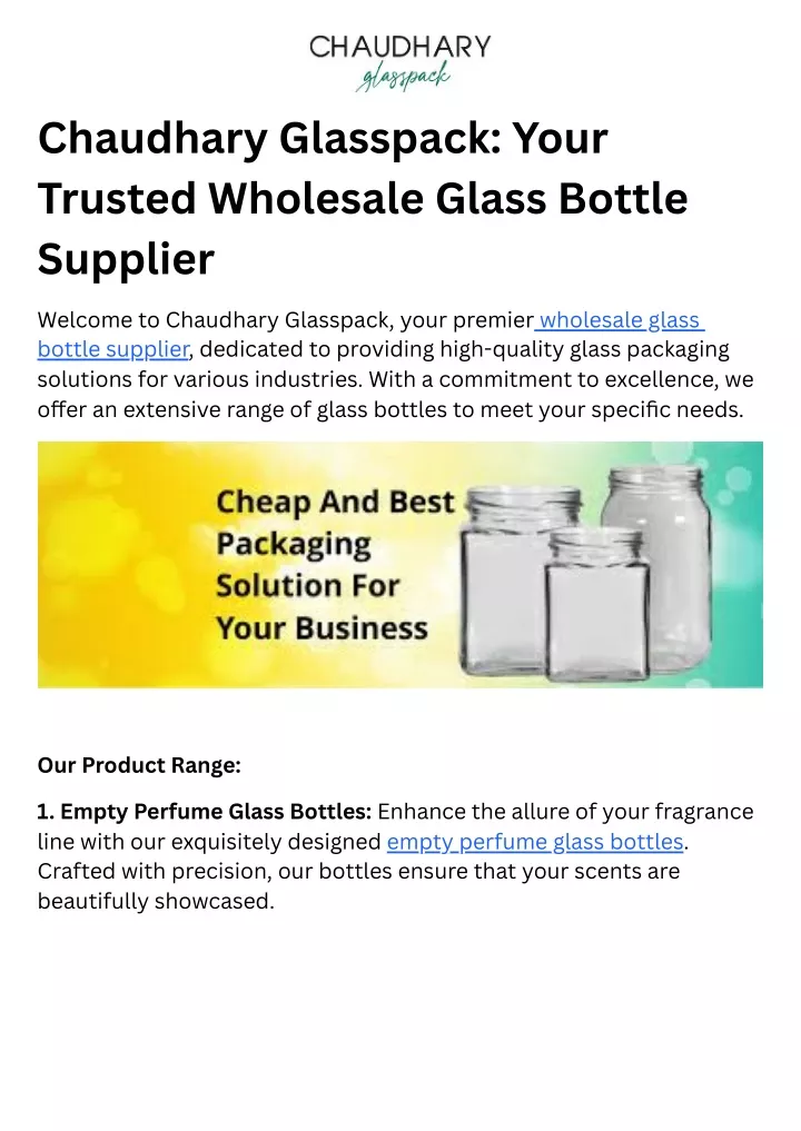 chaudhary glasspack your trusted wholesale glass