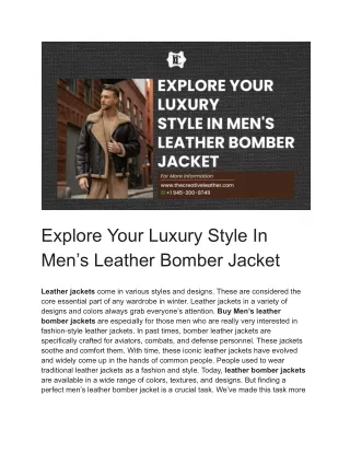 Explore Your Luxury Style In Men’s Leather Bomber Jacket