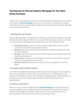 Top Reasons to Choose Superior Mortgage for Your Next Home Purchase