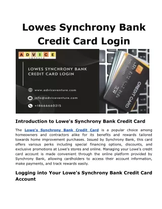 Lowes Synchrony Bank Credit Card Login