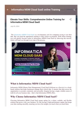 Elevate Your Skills: Comprehensive Online Training for Informatica MDM Cloud Saa