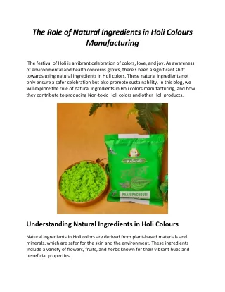 The Role of Natural Ingredients in Holi Colours Manufacturing