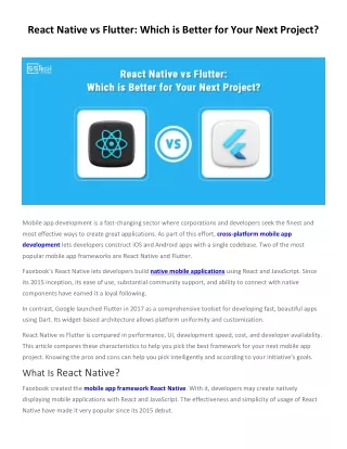 React Native vs Flutter - Which is Better for Your Next Project | SSTech System