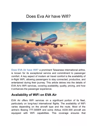 does eva air have wifi