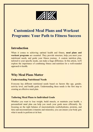 Customized Meal Plans and Workout Programs: Your Path to Fitness Success