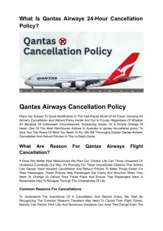What Is Qantas Airways 24-Hour Cancellation Policy?