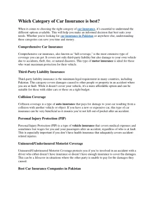 Which Category of Car Insurance is best