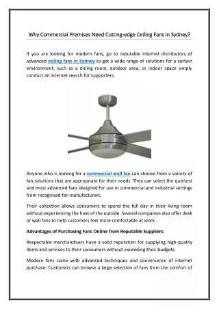 Why Commercial Premises Need Cutting-edge Ceiling Fans in Sydney 10-07-2024