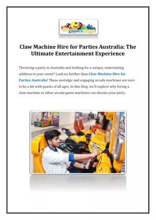 Claw Machine Hire for Parties Australia: The Ultimate Entertainment Experience