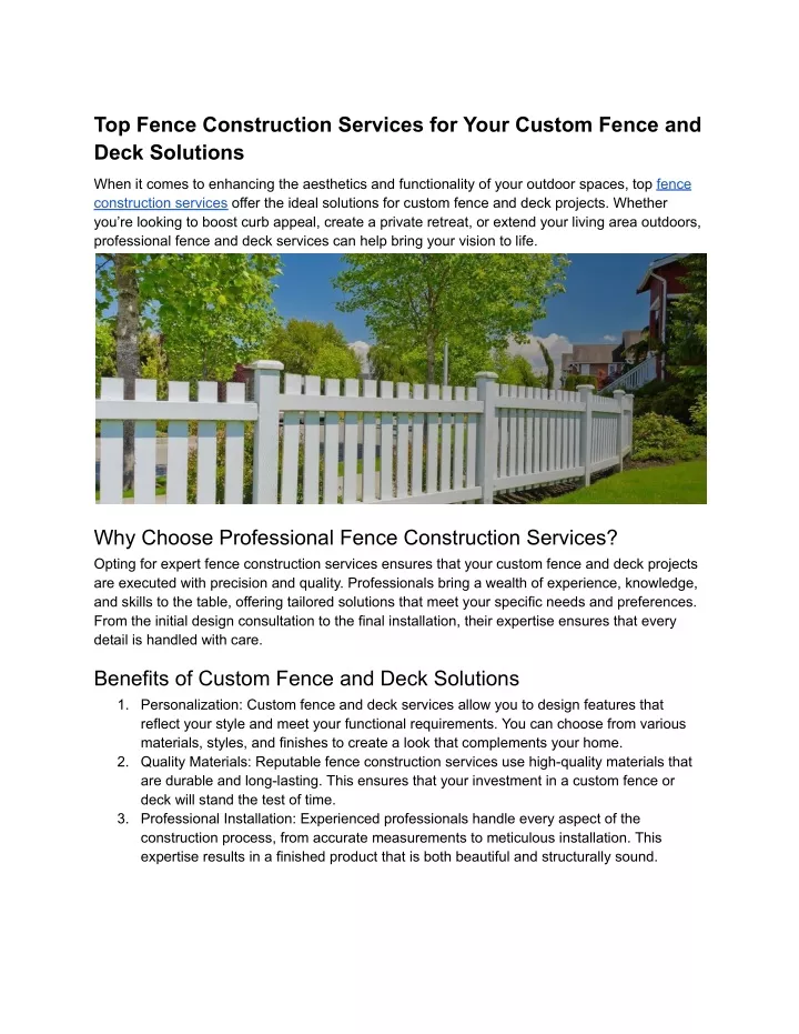 top fence construction services for your custom