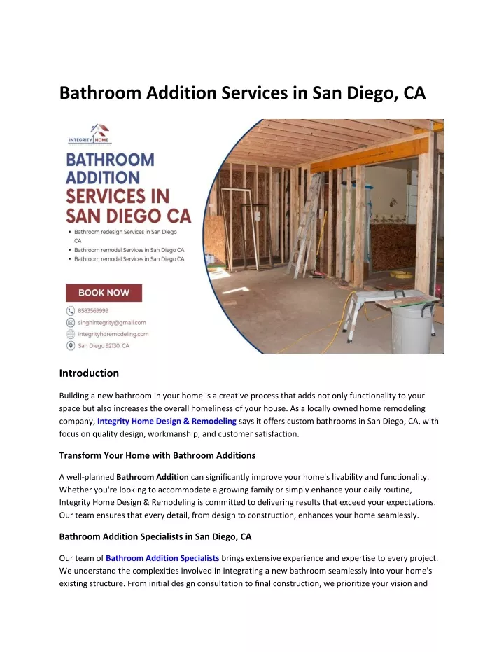 bathroom addition services in san diego ca