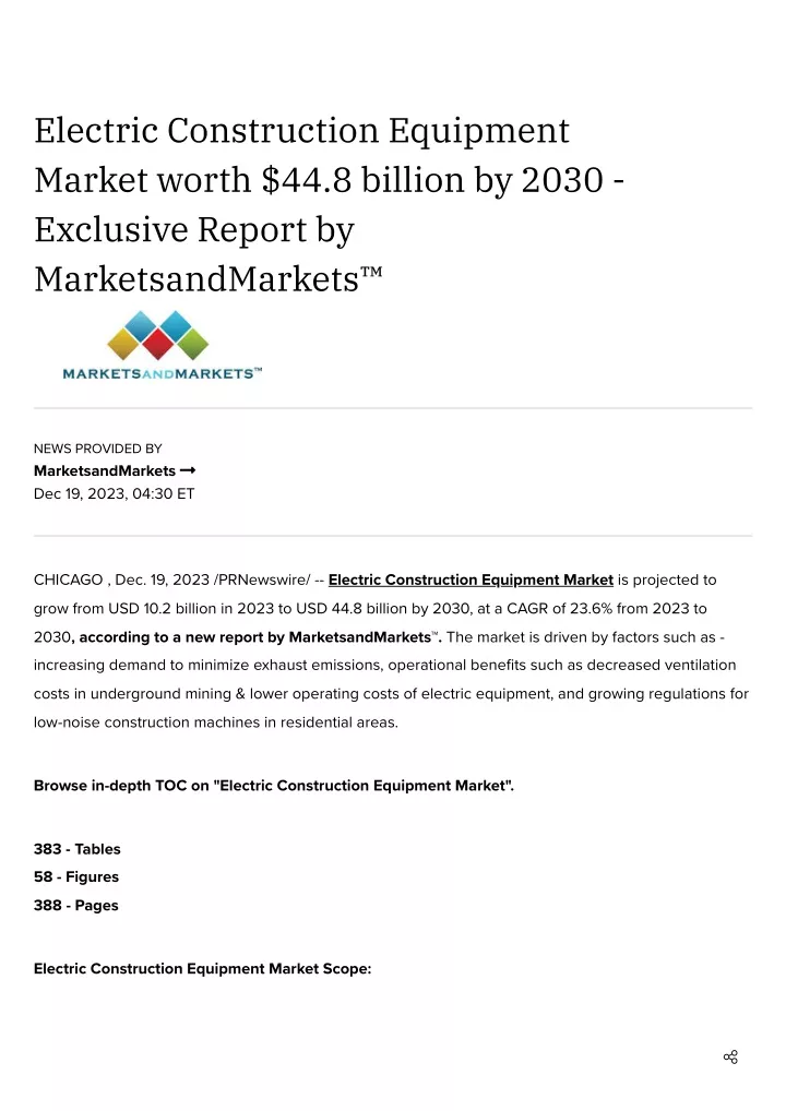 electric construction equipment market worth