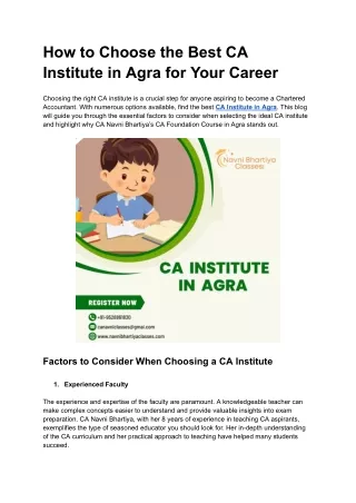 How to Choose the Best CA Institute in Agra for Your Career