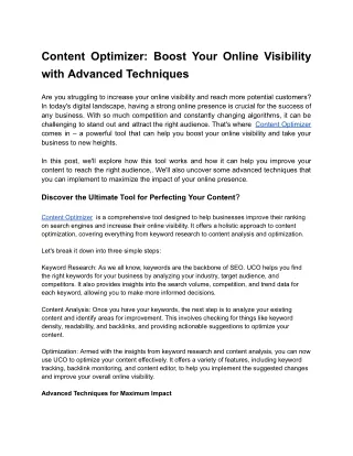 Content Optimizer_ Boost Your Online Visibility with Advanced Techniques