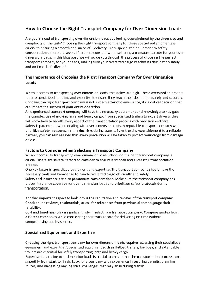 how to choose the right transport company