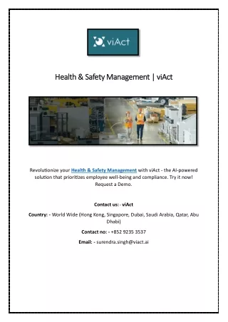 health safety management viact health safety