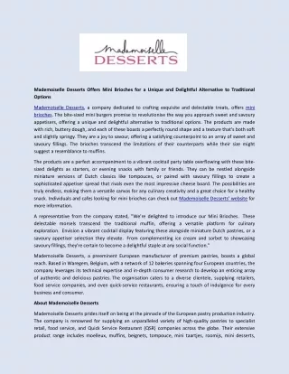 Mademoiselle Desserts Offers Mini Brioches for a Unique and Delightful Alternative to Traditional Options