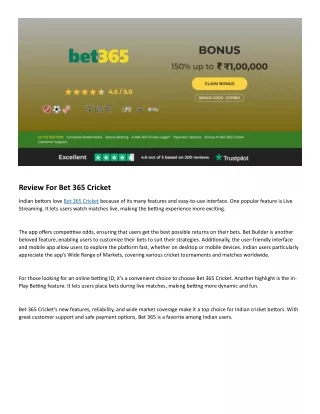 Introduction about Bet365 Cricket Games and ID to play