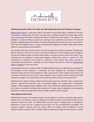 Mademoiselle Desserts Offers Flans Made with High-Quality Ingredients and Traditional Techniques