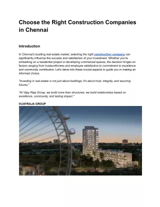 Choose the Right Construction Companies in Chennai