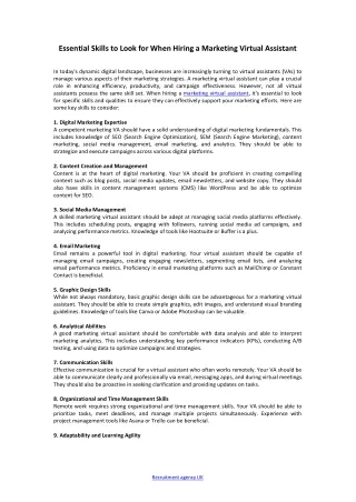 Essential Skills to Look for When Hiring a Marketing Virtual Assistant