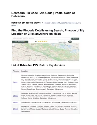 Dehradun Pin Code  Zip Code  Postal Code of Dehradun