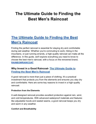 The Ultimate Guide to Finding the Best Men's Raincoat