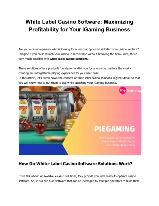 White Label Casino Software Maximizing Profitability for Your iGaming Business