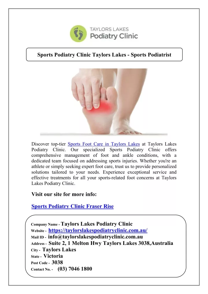 PPT - Sports Podiatry Clinic Taylors Lakes - Sports Podiatrist ...