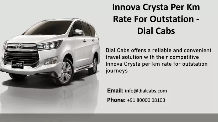 innova crysta per km rate for outstation dial cabs