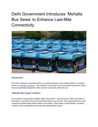 Delhi Government Introduces ‘Mohalla Bus Sewa’ to Enhance Last-Mile Connectivity