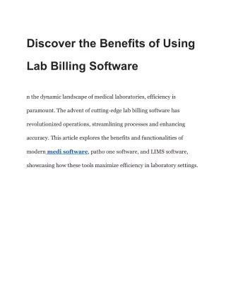 Discover the Benefits of Using Lab Billing Software