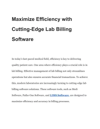 Maximize Efficiency with Cutting-Edge Lab Billing Software