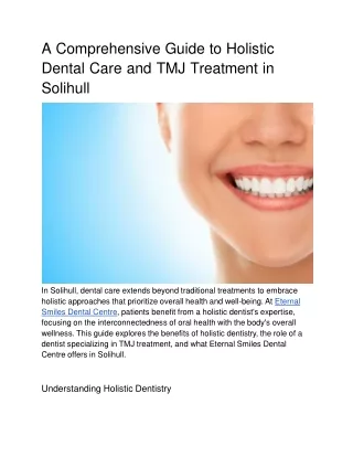 A Comprehensive Guide to Holistic Dental Care and TMJ Treatment in Solihull