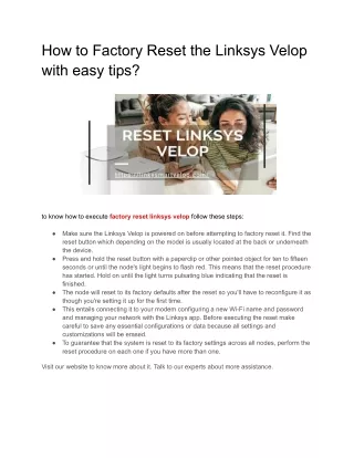 How to Factory Reset the Linksys Velop with easy tips_