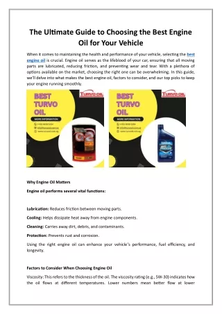 The Ultimate Guide to Choosing the Best Engine Oil for Your Vehicle